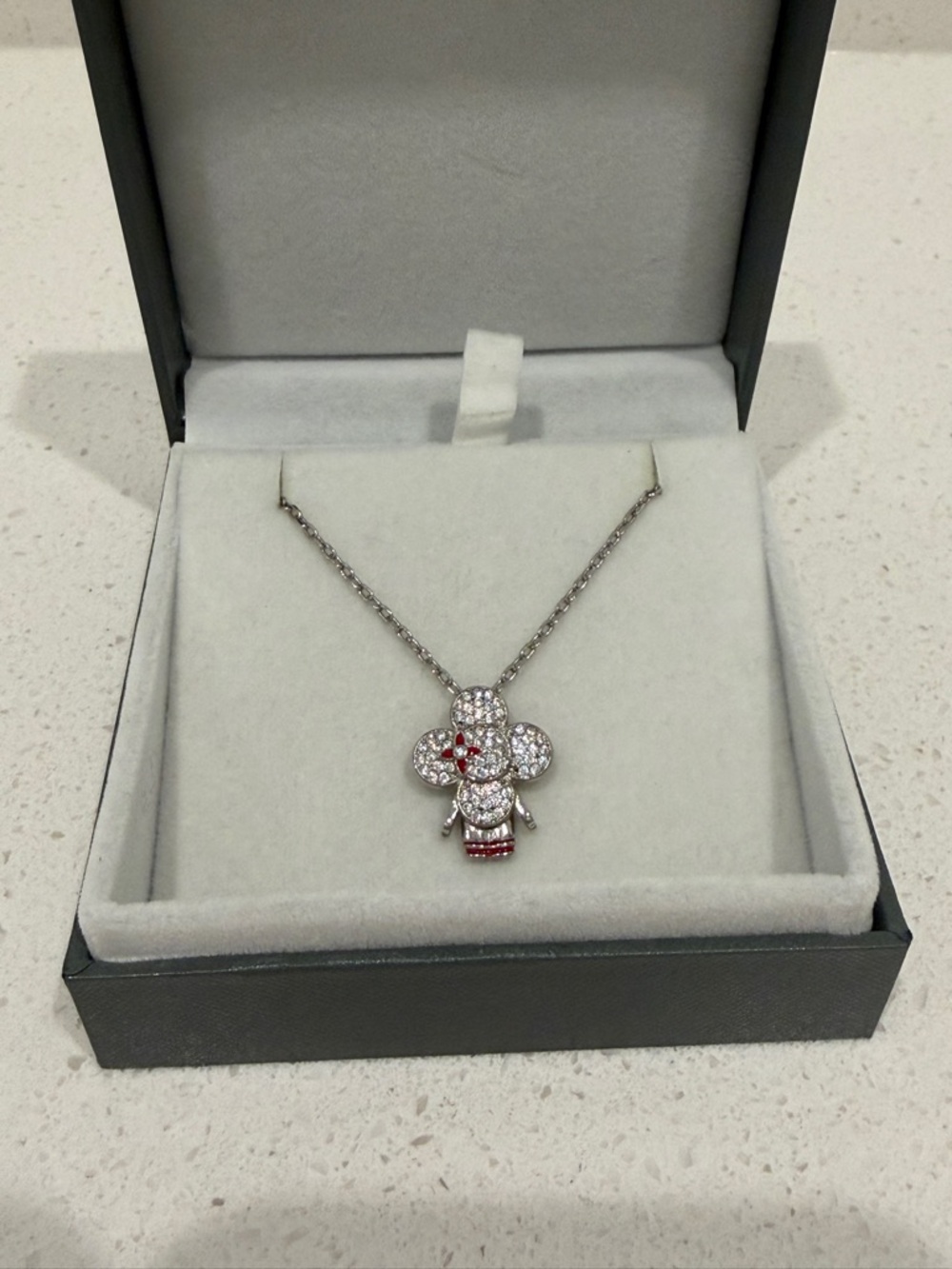 Sterling Silver Floral Crystal Pendant Necklace - White and Red